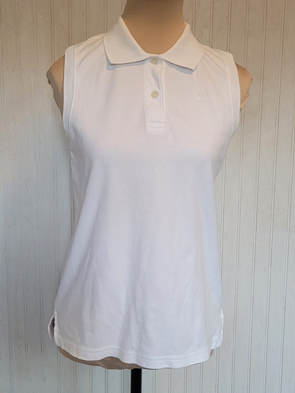 Lilly Pulitzer White Pima Cotton Sleeveless Polo Palm Tree Size M EUC
